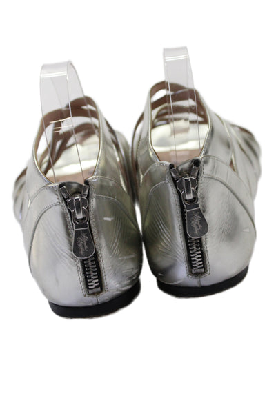 Alejandro Ingelmo Womens Leather Open Toe Flat Sandals Shoes Silver Size 9