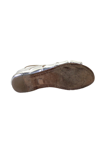 Alejandro Ingelmo Womens Leather Open Toe Flat Sandals Shoes Silver Size 9
