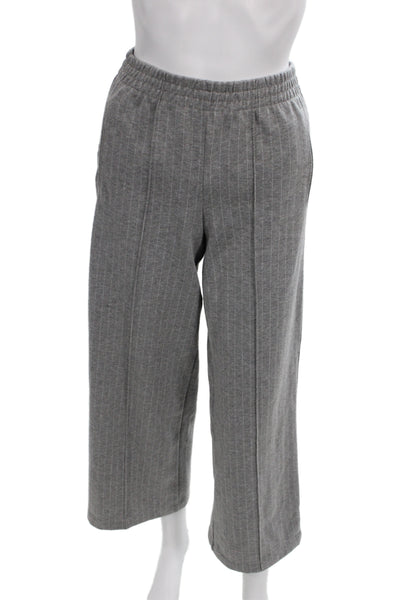Zara Womens Cropped Striped Gray Drawstring Pants Size S