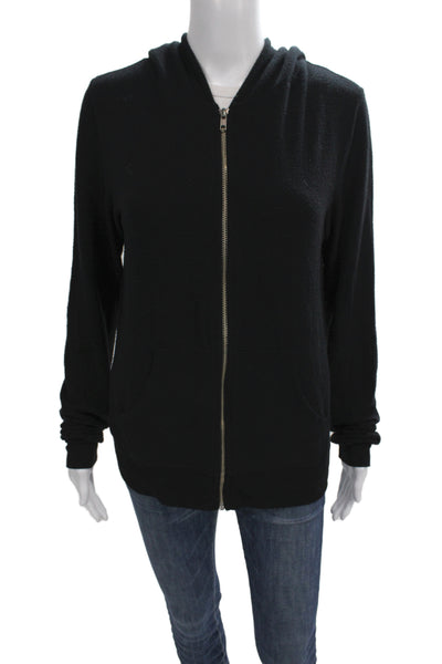 Wildfox Women Black Full Zip Hoodie Polyester V-Neck Size M