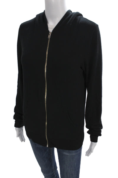 Wildfox Women Black Full Zip Hoodie Polyester V-Neck Size M