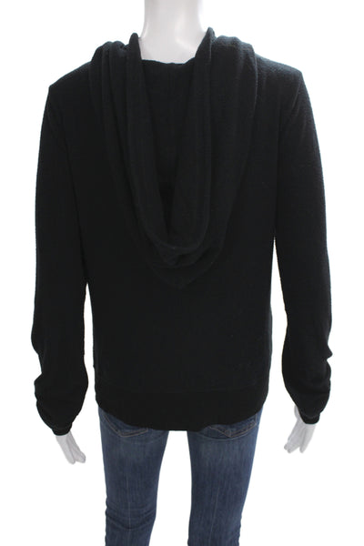 Wildfox Women Black Full Zip Hoodie Polyester V-Neck Size M