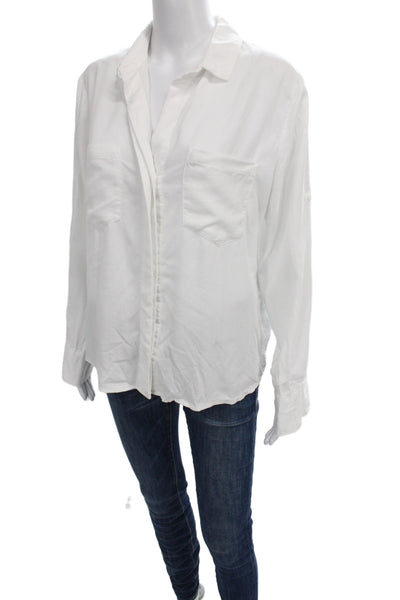Bella Dahl Women Collared Tencel Lyocell Button-Up White Long Sleeve Size M