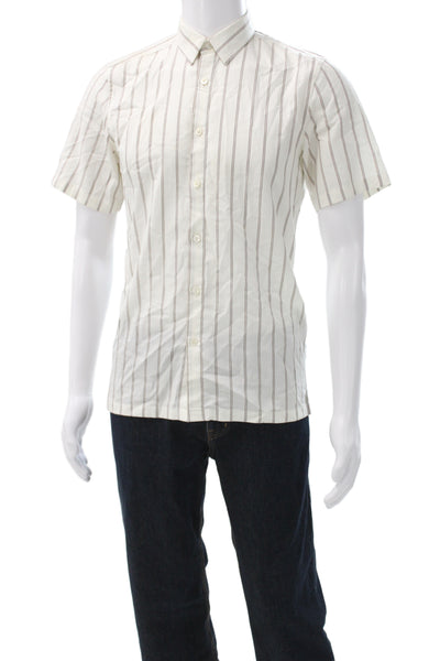 Theory Mens Striped Collared Button Up T Shirt White Short Sleeve Size XS