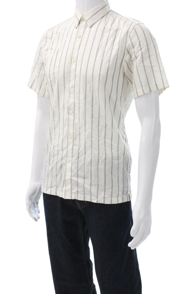 Theory Mens Striped Collared Button Up T Shirt White Short Sleeve Size XS
