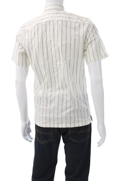Theory Mens Striped Collared Button Up T Shirt White Short Sleeve Size XS