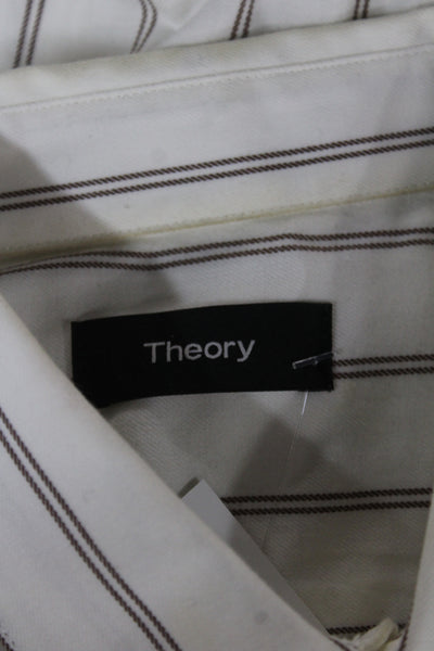 Theory Mens Striped Collared Button Up T Shirt White Short Sleeve Size XS