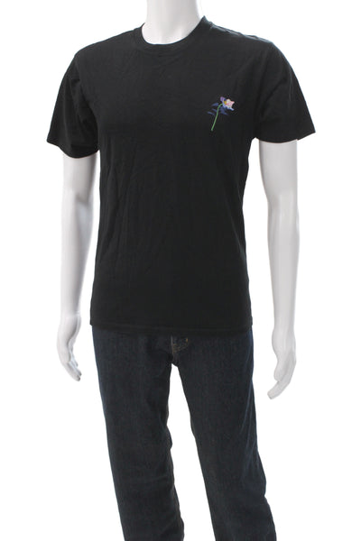 The Kooples Mens Black Floral Graphic Basic T-Shirt Crew Short Sleeve Size S