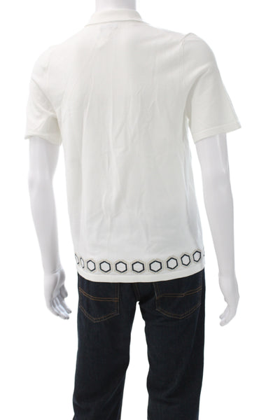 Reiss Mens Collared Short Sleeve Button-Up Shirt White Geometric Size S