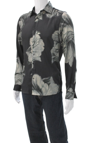 Reiss Mens Floral Long Sleeve Collared Button Up Polyester Blend Size S