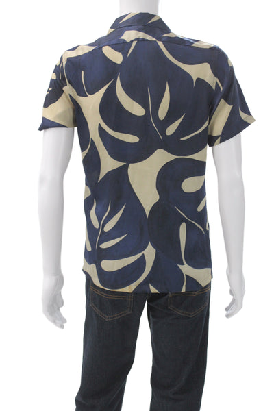 Reiss Mens Tropical Floral Short Sleeve Button Up Blue Shirt Size S