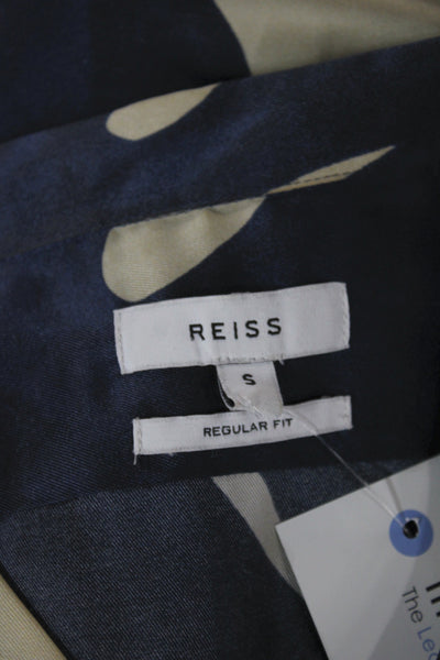 Reiss Mens Tropical Floral Short Sleeve Button Up Blue Shirt Size S