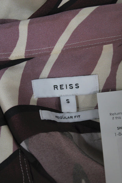 Reiss Mens Brown Floral Short Sleeve Collared Button-Up Shirt Polyester Size S