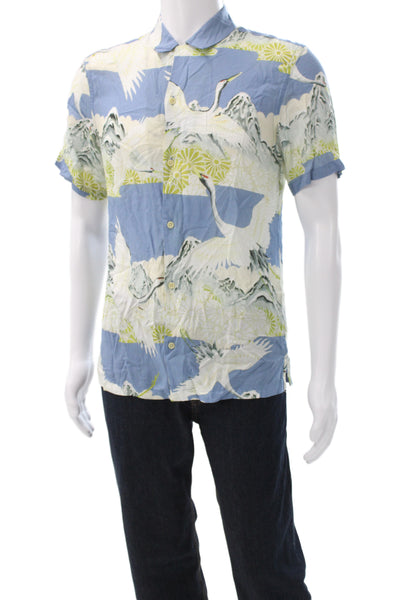 Allsaints Mens Short Sleeve Button-Up Animal Print Multicolor Size S