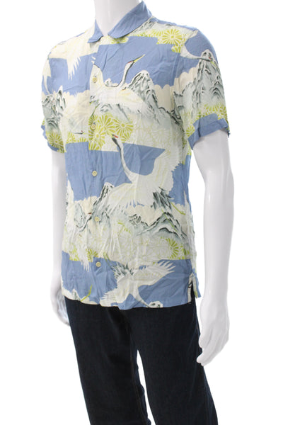 Allsaints Mens Short Sleeve Button-Up Animal Print Multicolor Size S