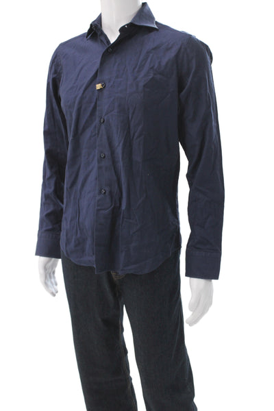 J. Lindeberg Mens Blue Collared Long Sleeve Button-Up Shirt Size S