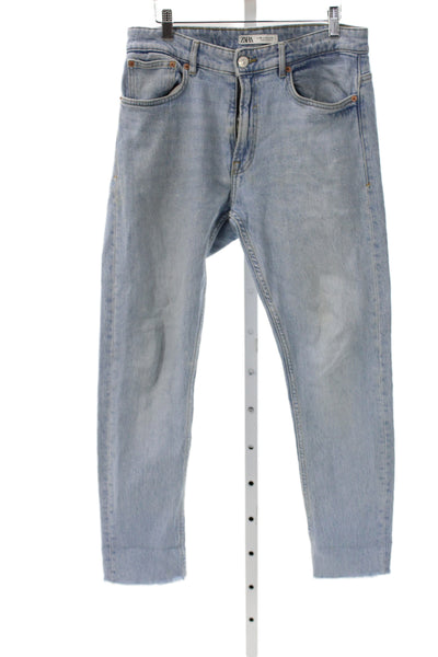 Zara Mens Cropped Jeans Blue Cotton Solid Fall Size 31