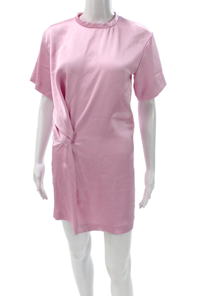 Zara Women Shift Mini Dress Pink Satin Crew Neck Short Sleeve Size XS