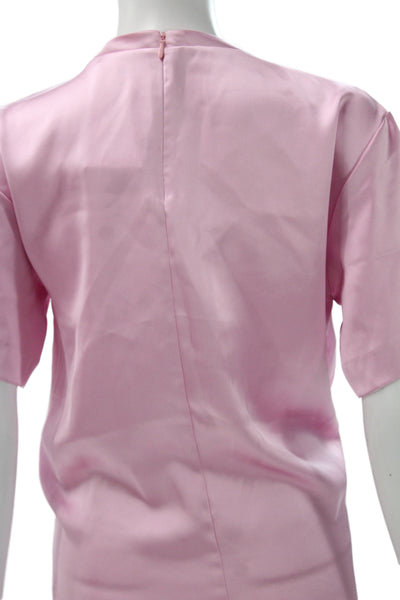 Zara Women Shift Mini Dress Pink Satin Crew Neck Short Sleeve Size XS