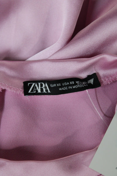Zara Women Shift Mini Dress Pink Satin Crew Neck Short Sleeve Size XS