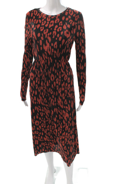 Zara Women Sweater Dress Black Animal Print Long Sleeve Mid Calf Size S