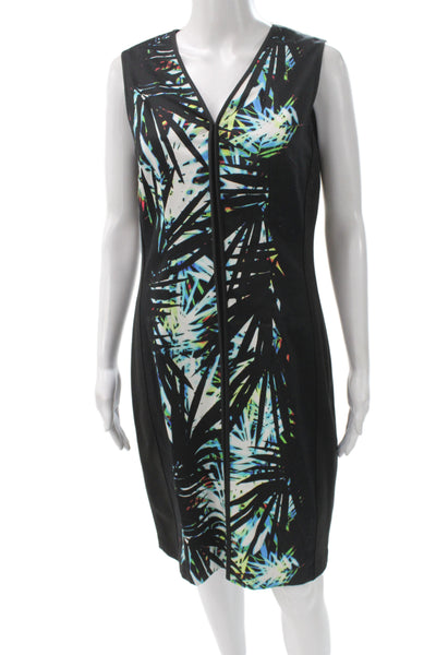 T Tahari Women Sleeveless Black Floral V-Neck Sheath Dress Knee-Length Size 6