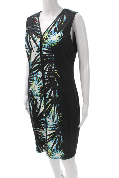 T Tahari Women Sleeveless Black Floral V-Neck Sheath Dress Knee-Length Size 6