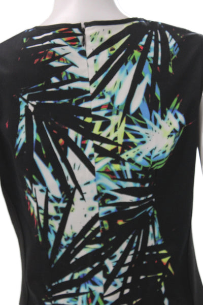 T Tahari Women Sleeveless Black Floral V-Neck Sheath Dress Knee-Length Size 6