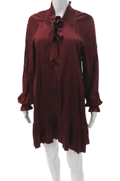 Sandro Womens Shift Mini Dress Red Long Sleeve High Neck Acetate Size 36
