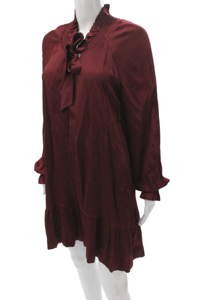 Sandro Womens Shift Mini Dress Red Long Sleeve High Neck Acetate Size 36