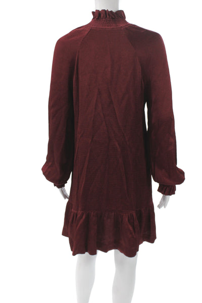Sandro Womens Shift Mini Dress Red Long Sleeve High Neck Acetate Size 36
