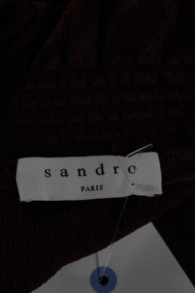 Sandro Womens Shift Mini Dress Red Long Sleeve High Neck Acetate Size 36
