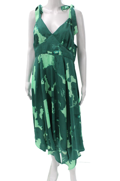 Alexis Womens V-Neck Tie Dye Green Sundress Sleeveless Zip Knee Length Size XL