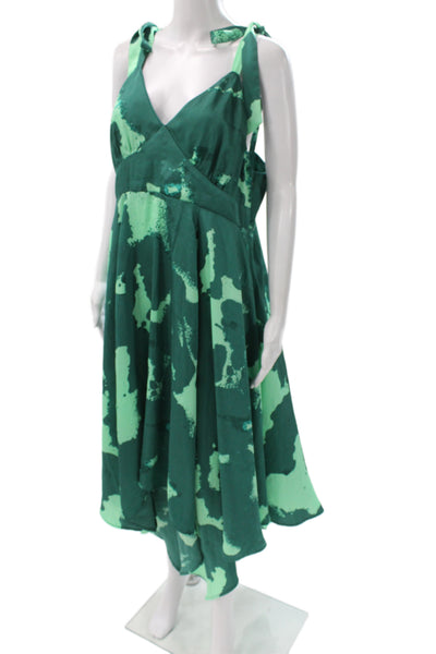 Alexis Womens V-Neck Tie Dye Green Sundress Sleeveless Zip Knee Length Size XL