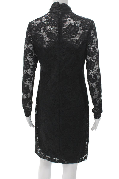 Elie Tahari Women Sheath Dress Black Long Sleeve Floral High Neck Zip Size 4