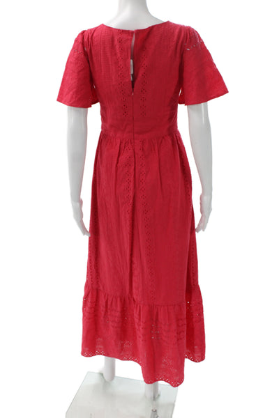 kensie Womens Maxi Dress Red V-Neck Cotton Bohemian Zip Size 2