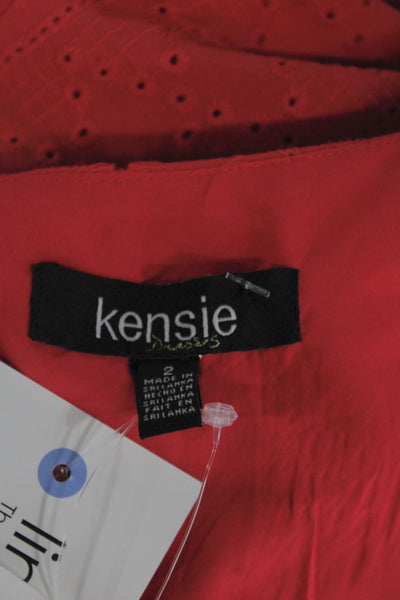 kensie Womens Maxi Dress Red V-Neck Cotton Bohemian Zip Size 2