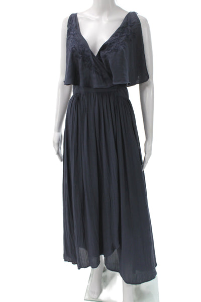 Free People Womens Maxi Dress Blue V Neck Sleeveless Tie Mid Calf Size XS