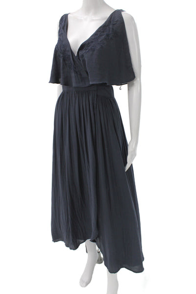 Free People Womens Maxi Dress Blue V Neck Sleeveless Tie Mid Calf Size XS
