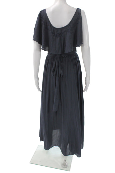Free People Womens Maxi Dress Blue V Neck Sleeveless Tie Mid Calf Size XS