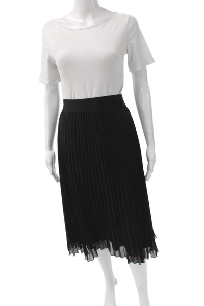 DKNY Womens Pleated Knee Length Black Polyester Skirt Button Closure Size XS