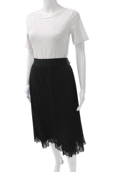 DKNY Womens Pleated Knee Length Black Polyester Skirt Button Closure Size XS