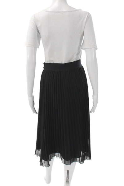 DKNY Womens Pleated Knee Length Black Polyester Skirt Button Closure Size XS
