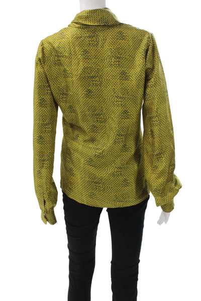 Rachel Zoe Women Yellow Geometric Collared Button Up Top Long Sleeve Size 6
