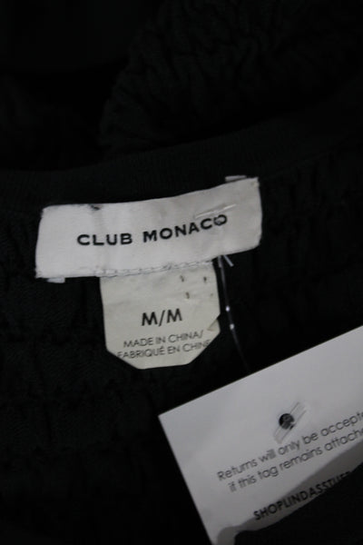 Club Monaco Womens Black Basic Blouse Round Neck Short Sleeve Button Size M