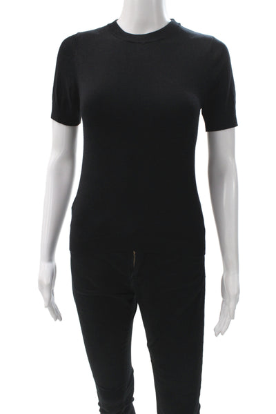 MNG Womens Pullover Sweater Black Crew Neck Short Sleeve Size S