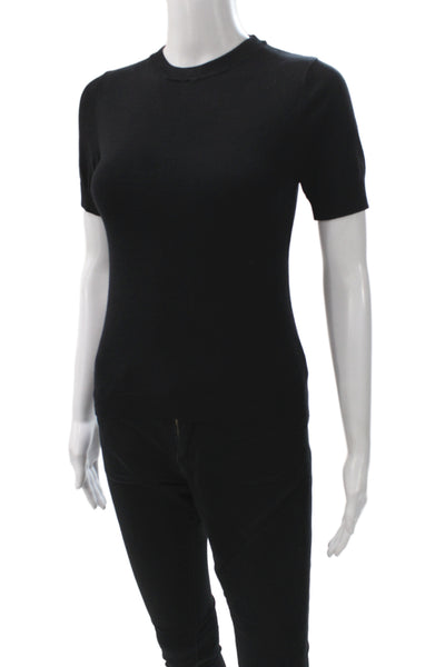 MNG Womens Pullover Sweater Black Crew Neck Short Sleeve Size S