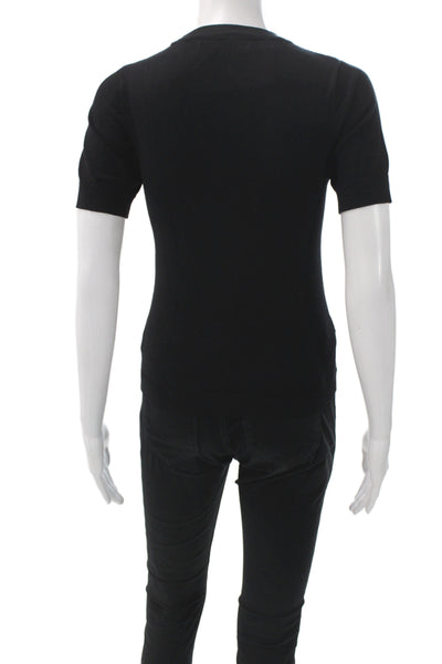 MNG Womens Pullover Sweater Black Crew Neck Short Sleeve Size S