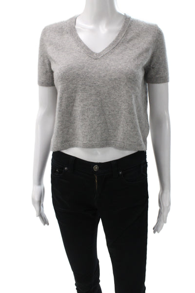 OGD Women Cashmere V-Neck Short Sleeve Pullover Gray Size XS