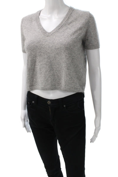 OGD Women Cashmere V-Neck Short Sleeve Pullover Gray Size XS